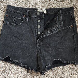 We The Free Distressed Washed Black Denim Shorts